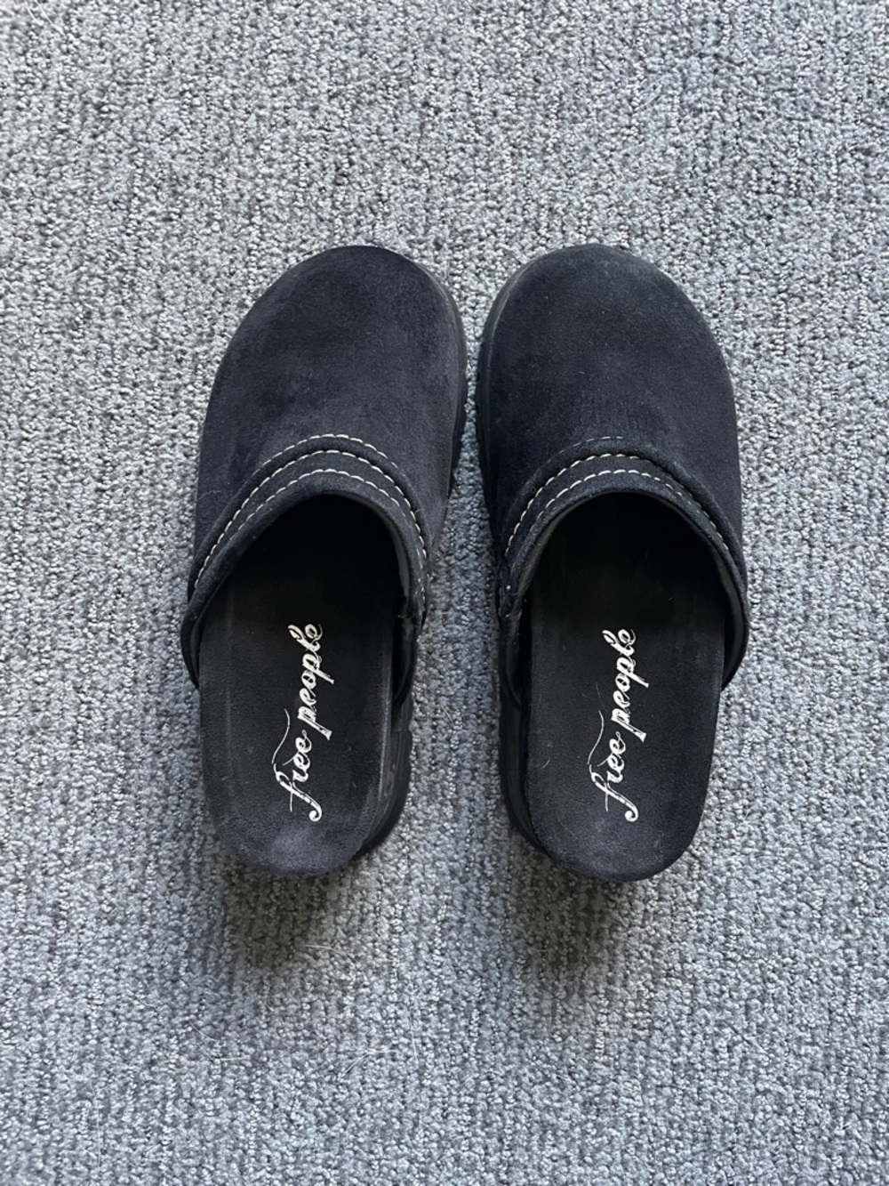 Free People Platform Black Suede Slip-On Mules